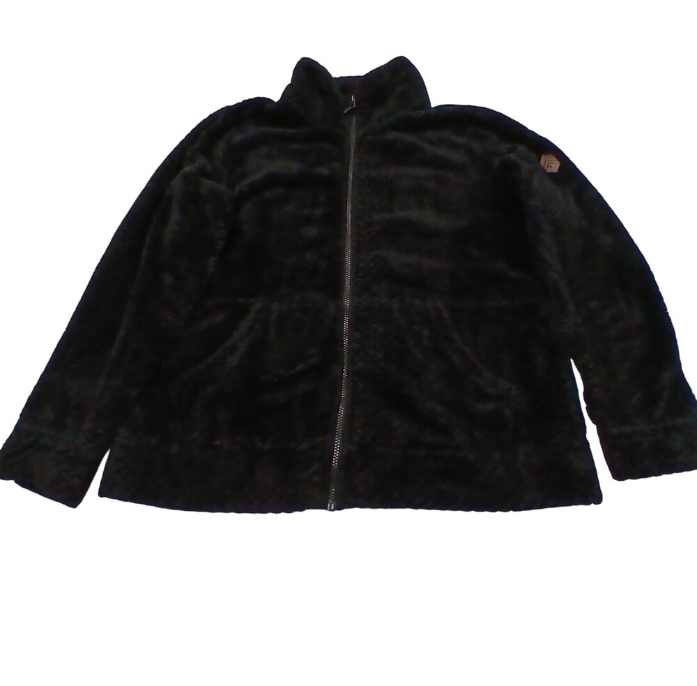 Free Country Jacket Womens L Black Faux Shearling Fleece Full Zip
